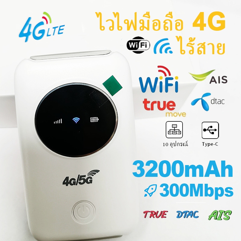 Pocket WiFi 5G ตัวรับสัญญาณ wifi ใส่ซิม 3200mah ความเร็ว Modem WiFi 300 Mbps ใช้ได้ทุกซิมไปได้ทั่วโล