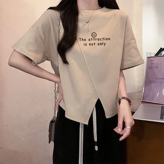 เสื้อครอปสาวอวบน่ารัก oversize เสื้อผ้าสาวอวบคนอ้วนไซส์ใหญ่ แฟชั่นมาใหม่ เสื้อยืดสวยๆผู้หญิงแขนสั้นแบบหลวมสไตล์เกาหลี