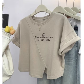 เสื้อครอปสาวอวบน่ารัก oversize เสื้อผ้าสาวอวบคนอ้วนไซส์ใหญ่ แฟชั่นมาใหม่ เสื้อยืดสวยๆผู้หญิงแขนสั้นแบบหลวมสไตล์เกาหลี