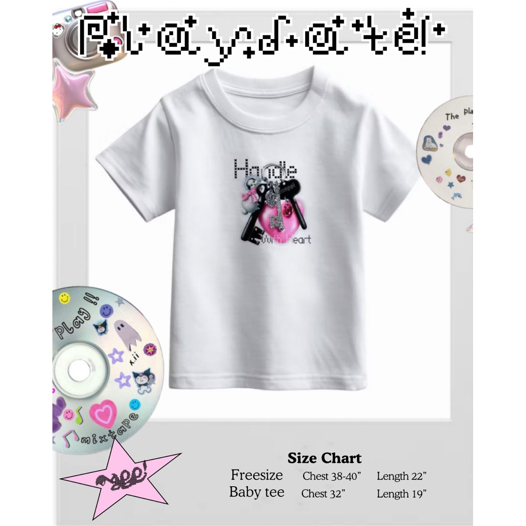 เสื้อยืด Freesize/ Baby Tee Mappi Handle With Heart ผ้าคอตตอน 100% เสื้อยืดแฟชั่นเกาหลี Y2K