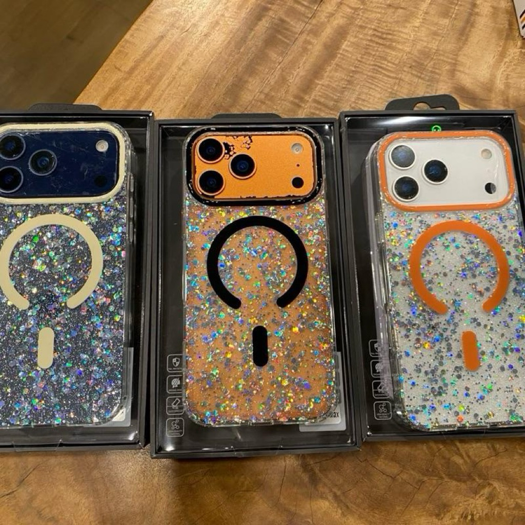 เคสอะครีลิคกลิตเตอร์ มีที่ขาร์จไรสาย ขอบสีงาน popphone