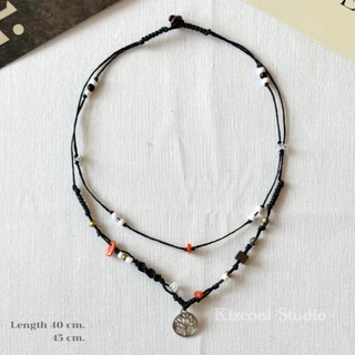 Kizcool Studio | สร้อยคอเชือกเทียนถักจี้สแตนเลส ถักหิน งานhandmade ไปทะเล สไตล์วินเทจ แฟชั่น ยุคสมัย