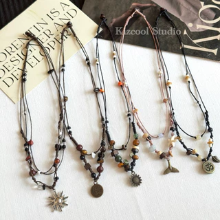 Kizcool Studio | สร้อยคอเชือกเทียนถักจี้สแตนเลส ถักหิน งานhandmade ไปทะเล สไตล์วินเทจ แฟชั่น ยุคสมัย