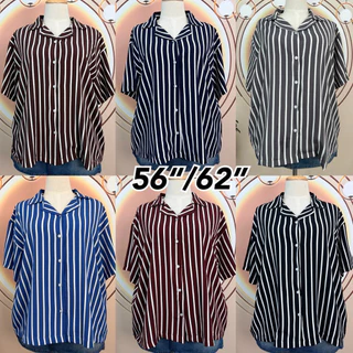 Goodly. เสื้อเชิ๊ตลายริ้ว แขนสั้น ไซส์ใหญ่56“/62”