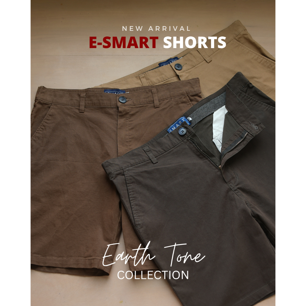 E-SMART SHORTs (ขาสั้น 18" เอวขยาย) Cotton Spandex  กางเกงขาสั้น ผู้ชาย ผ้ายืดชิโน่