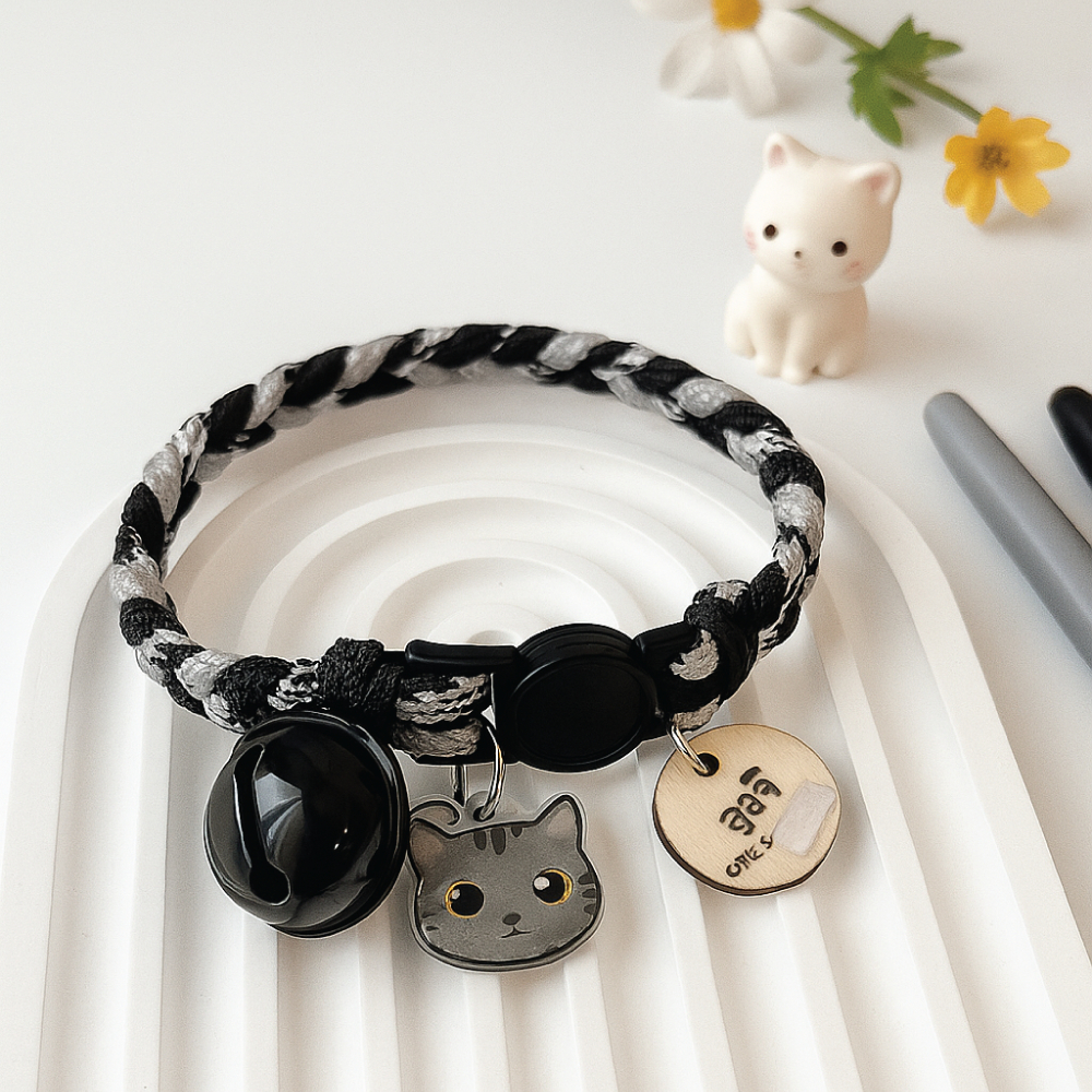 ปลอกคอแมว+จี้แมว DIY (แถมป้ายชื่อไม้แกะสลัก) *ทักแชต เพื่อแจ้งชื่อและเลือกจี้ รูปที่ 2
