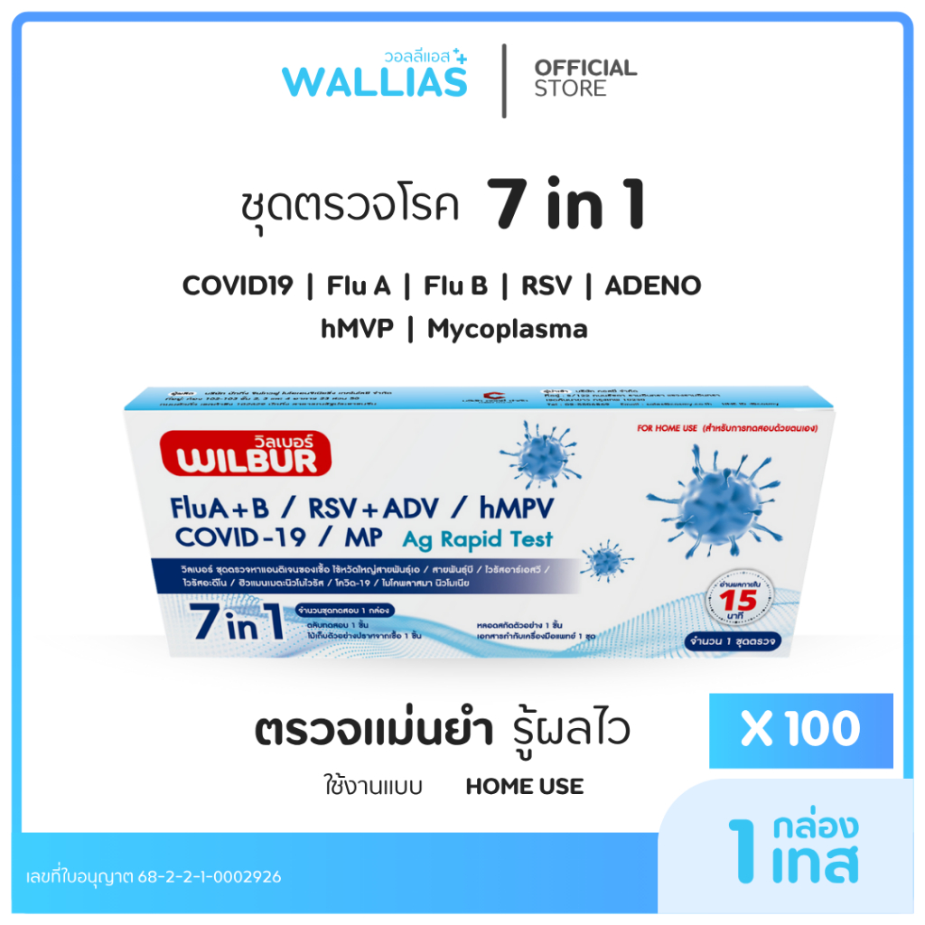 【ชุดตรวจ 7 โรค】ชุดตรวจหาเชื้อไวรัส 7 สายพันธุ์ WILBUR 7in1 Covid-19 ไข้หวัดใหญ่ fiu A+B hMPV RSV+ADV