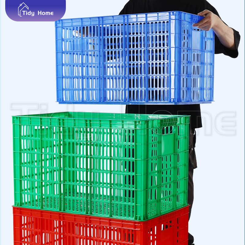 Tidy ลังพลาสติกโปร่ง ตะกร้าพัสดุ ตะกร้าขนส่งใบใหญ่ บรรจุได้เยอะ วางซ้อนได้ หนา แข็งแรง ลังเก็บของเกรดA
