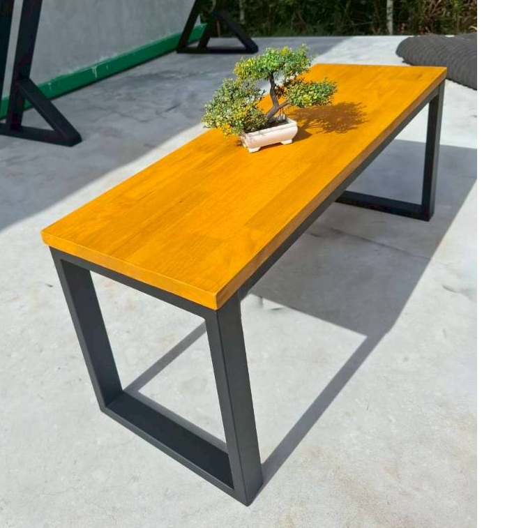 Pradoo’Siam ม้านั่งยาว เก้าอี้สนาม โต๊ะกลาง 1ตัว ประกอบพร้อมใช้ ท๊อปทำจากไม้ประสาน สีสักทอง ขาเหล็กกันสนิม แข็งแรง ทนทาน