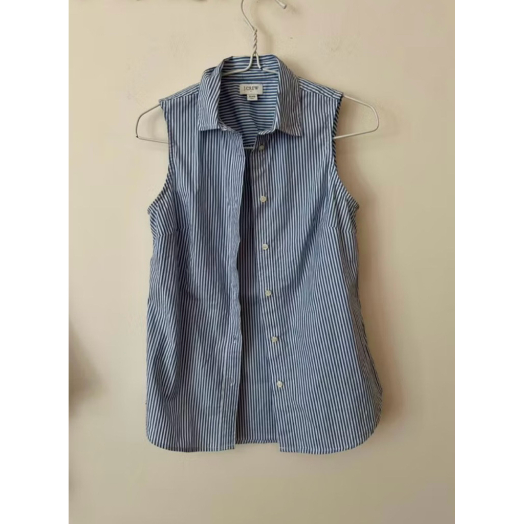 💯% J.crew Jcrew เสื้อแขนกุด ขาว น้ำเงิน ลายทาง xs extra small