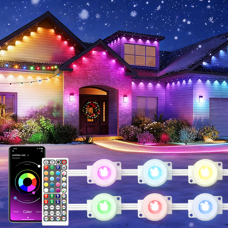 ไฟตกแต่งภายนอกอาคารหลากสี ปรับความสว่างได้ ควบคุมด้วยรีโมท/แอพ สำหรับตกแต่งเทศกาลคริสต์มาส ไฟตกแต่งบ้าน ไฟชายคาสีสันสดใส