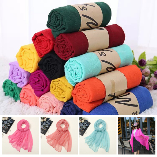 ผ้าพันคอ ผ้าคลุมไหล่ผู้หญิง ป้องกันเเสงเเดด สีพื้น ขนาดใหญ่ ผ้าพันคอเเฟชั่น