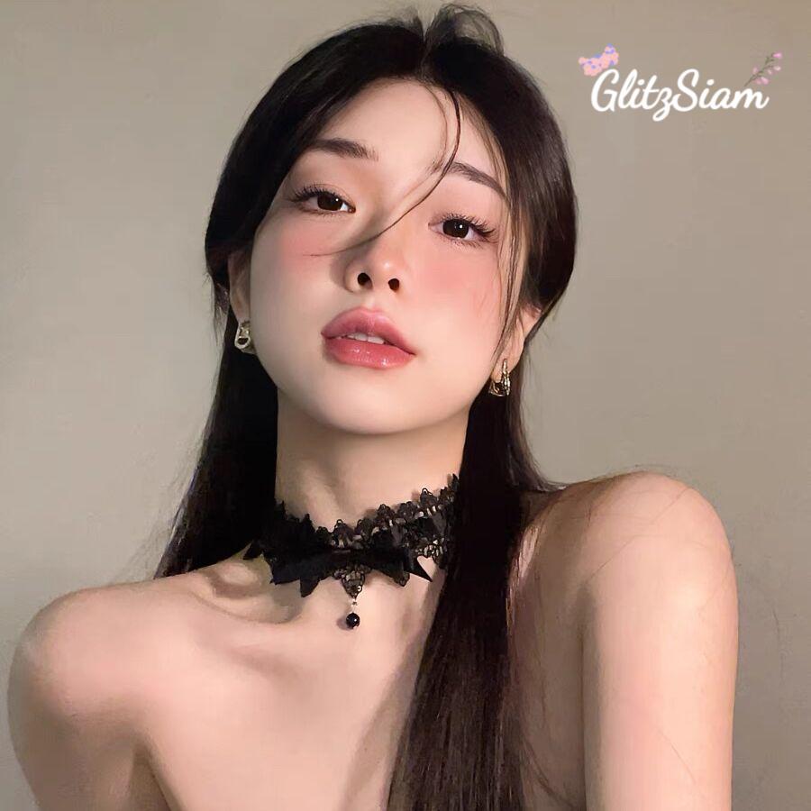 Glitzsiam🖤🖤ปลอกคอลูกไม้สีดำ เครื่องประดับฮาโลวีน โบว์ตกแต่ง ราคาประหยัด จัดส่งจากประเทศไทย.
