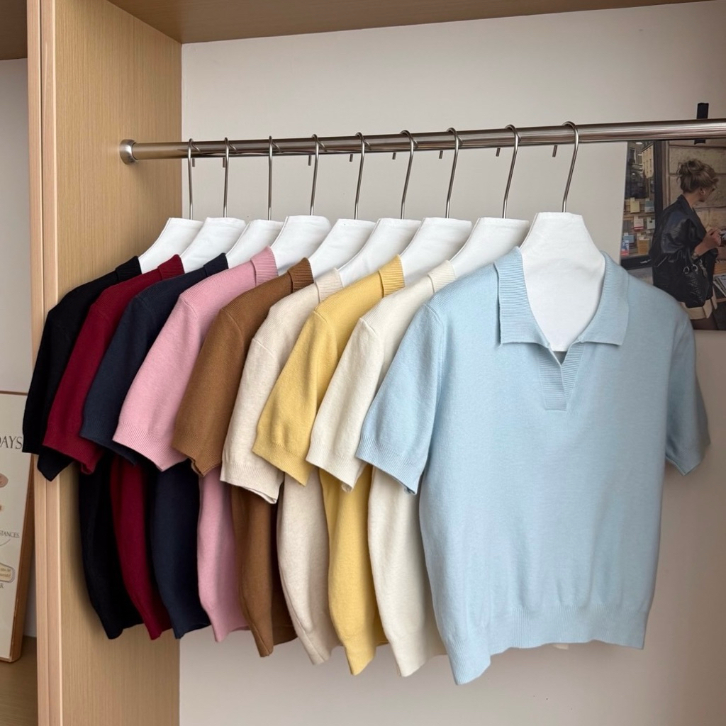 [ป้าย One-K] เสื้อโปโลนิตแขนสั้น ทรงมินิมอล สไตล์เกาหลี ใส่แล้วดูสะอาดเรียบหรู ผ้าถักเนียนละเอียด ใส่สบาย ใส่ไปทำงาน สวย