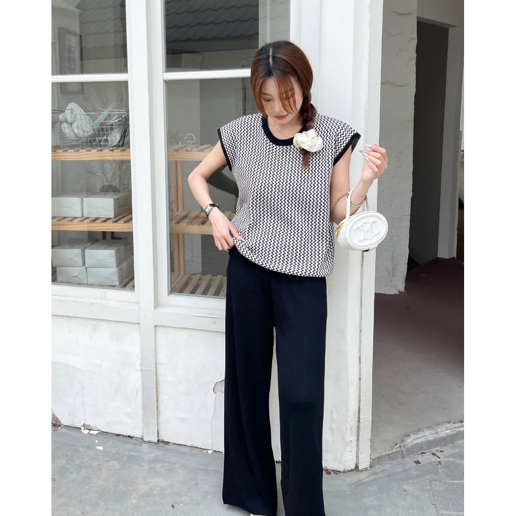 🌈🌿🌸🌼🌺🖤🧡💙🤎🇰🇷 Knit Rim Sleeveless Top&Long Pant Set