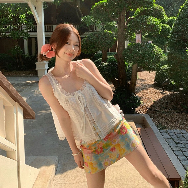 [Sheing office]🌟พร้อมส่ง🌟กระโปรงสั้นทรงเอผู้หญิง ภาพวาดสีน้ำมันสีสันสดใส กระโปรงเข้ารูปสะโพก