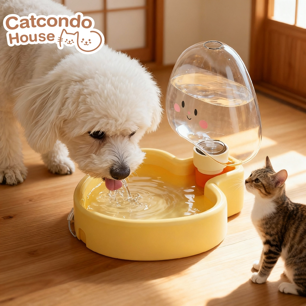 Cathouse กระบอกน้ำรูปเห็ด ขวดน้ำพกพาสำหรับสัตว์เลี้ยง ทรงหัวใจ พับเก็บได้ พกง่าย