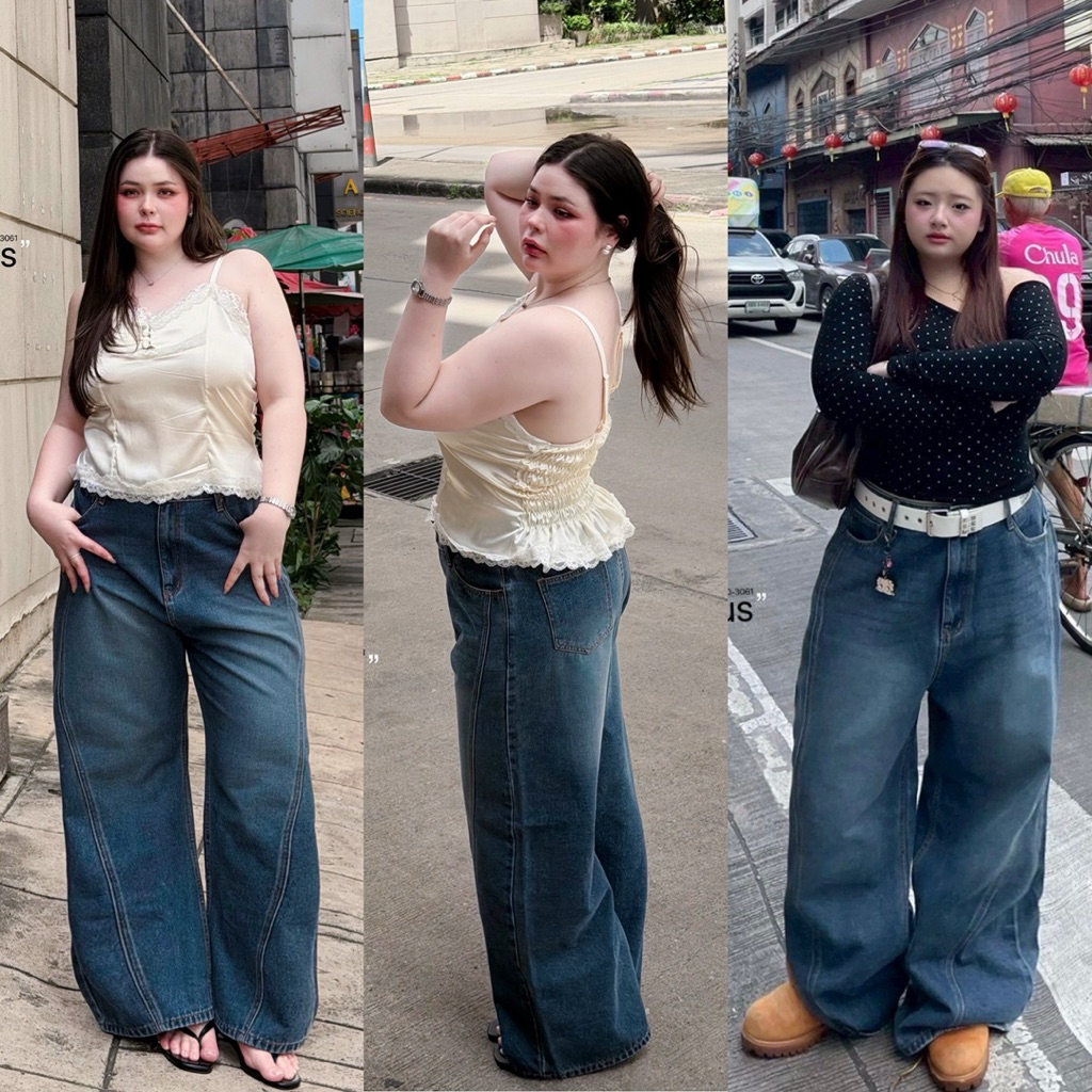 /LD/ กางเกงยีนส์ขากระบอกใหญ่พิเศษ BUGGY JEANS ตีเกล็ดหน้า แพทเทิร์นสำหรับสาวอวบโดยเฉพาะ เอวสูง เก็บทรงสวย