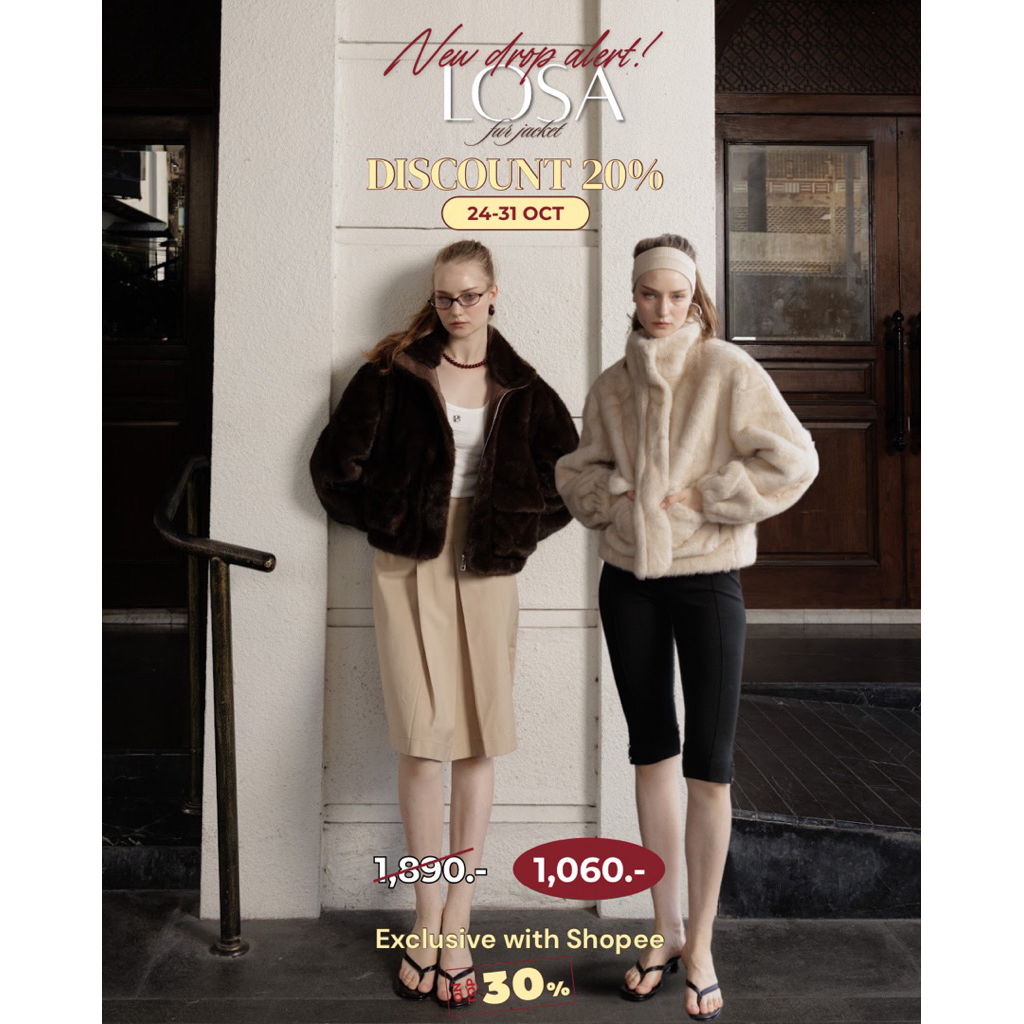 LOSA FUR JACKET (Cream•Brown) (ลด 25% เก็บ Code ที่ Shopee Trendy)