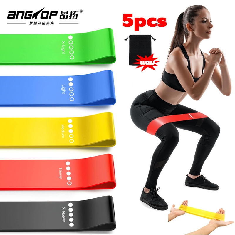5เส้นชุด ANGTOP resistance band ยางยืดออกกำลัง  ยางออกกำลังกาย แถมกระเป๋าจัดเก็บ ยางยืด yoga