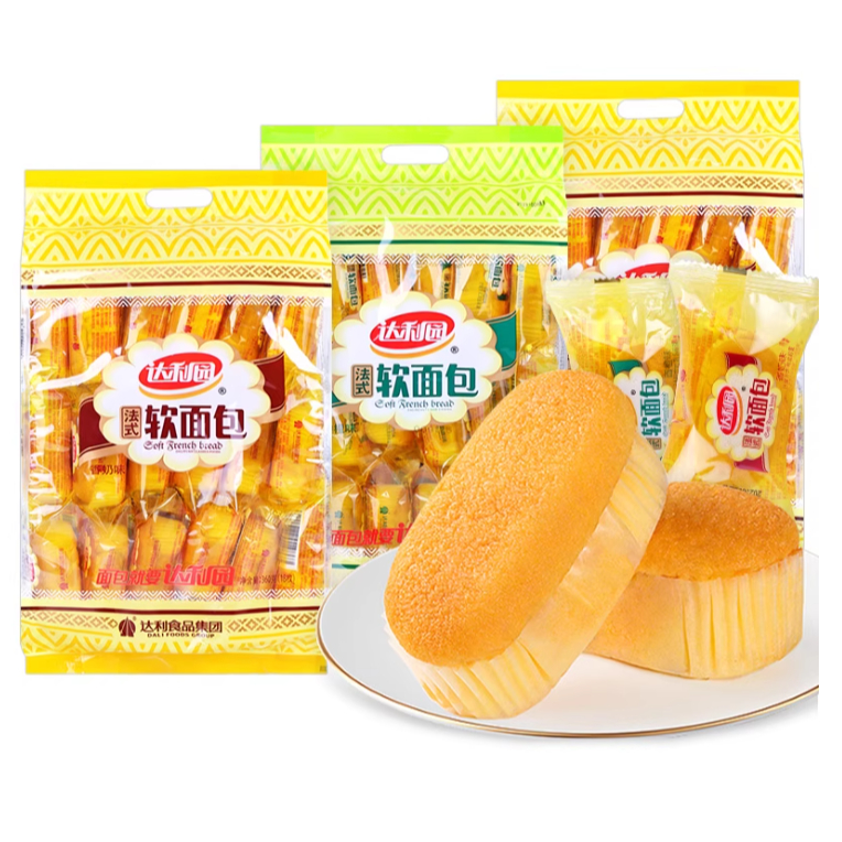 ขนมปังฝรั่งเศส (นุ่ม) รสเนยนม ตรา ต๋าลี่หยวน 达利园法式软面包香奶/香橙味160g 瑞士卷 Baguette Soft Bread Milk butter flavor