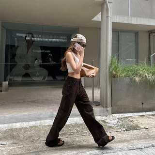 MERMAIDSTUDIO - CAFFEINE JEANS ยีนส์กาแฟผ้านุ่มกระบอกใหญ่ #6799
