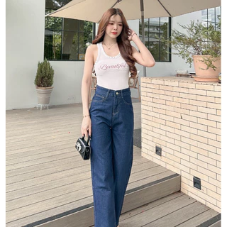 กางเกงกระบอก กางเกงยีนส์เอวสูง ใส่เเล้วดูผอม ขากว้าง เข้ากับทุกสไตล์ หลายสีให้เลือก #11141