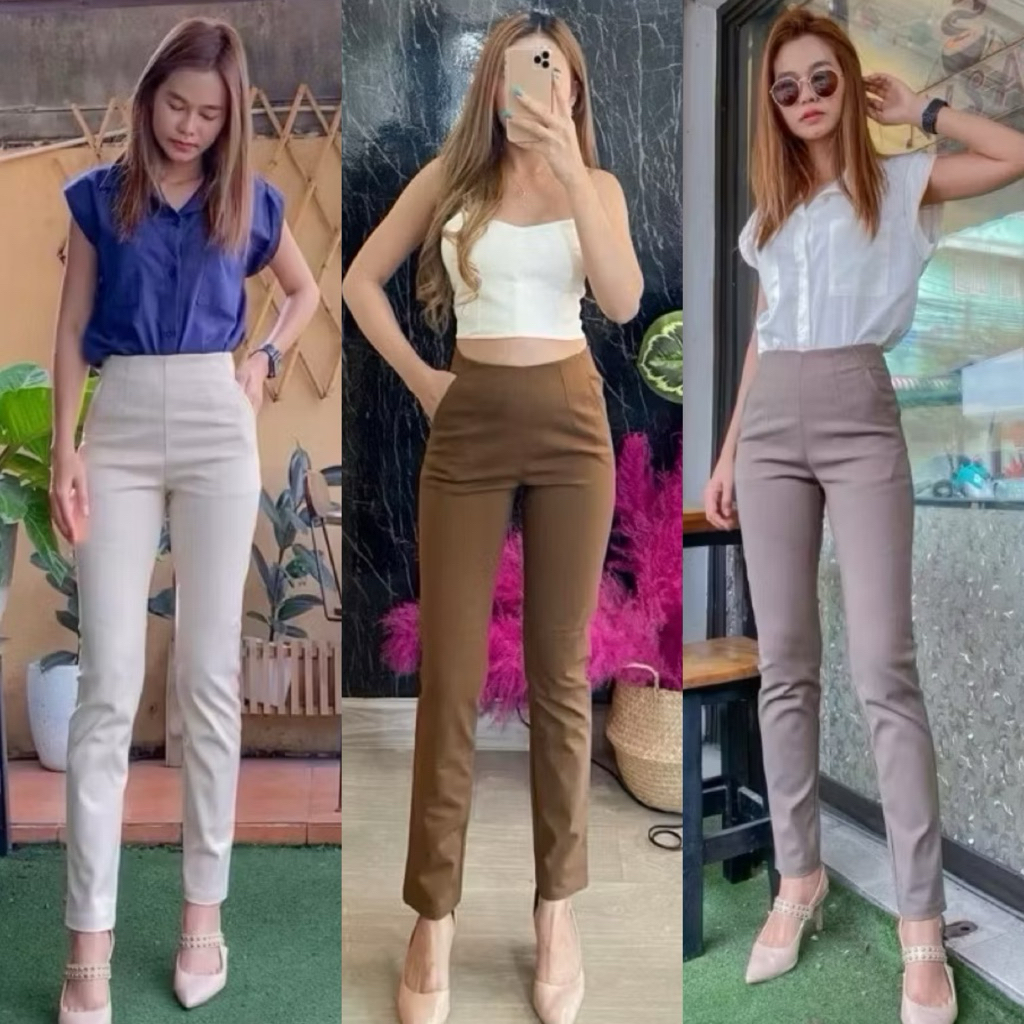 SALE🚨 Size:S-3XL กางเกงขายาว ขอบเอวเรียบ เอวสูง เก็บทรงสวย