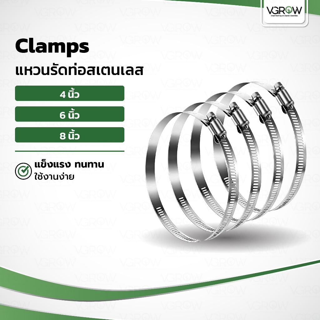 แหวนรัดท่อ เข็มขัดรัดท่อ สายรัดท่อสแตนเลส ขนาด 4, 6, 8 นิ้ว แข็งแรง ใช้ง่าย แหวนรัดท่อลม