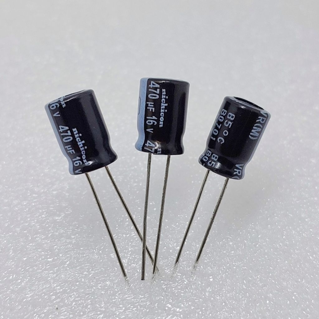 (แพ็ค 5 ตัว) คาปาซิเตอร์ 470uF 16V , Electrolytic Capacitor 470uF 16V , ตัวเก็บประจุ  ทนความร้อน 85°C  ขนาด 8 × 12mm.