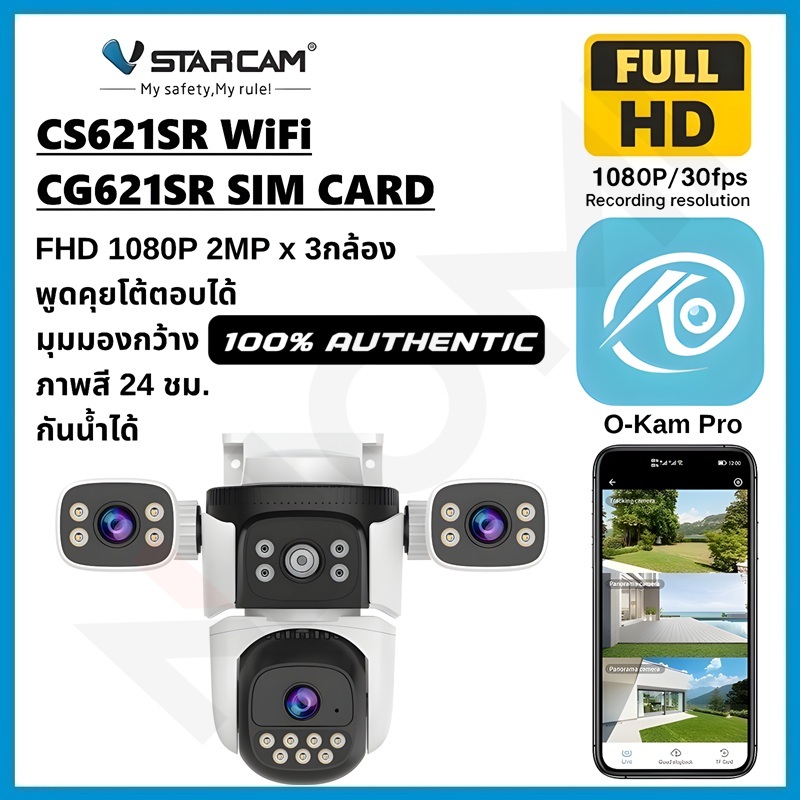 VSTARCAM CS621SR / CG621SR 4G SIM FHD 1080P 2MP X 3 เลนส์กล้อง กล้องวงจรปิด Outdoor Security Camera