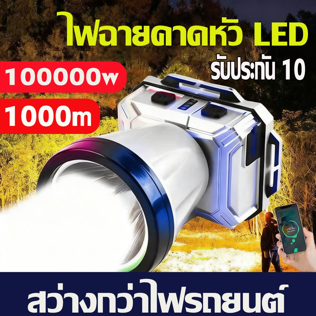 หัวไฟชาร์จแบตได ไฟฉายคาดหัวแท้LED ไฟฉายแรงสูง ไฟฉายกลางแจ้ง กันน้ำ