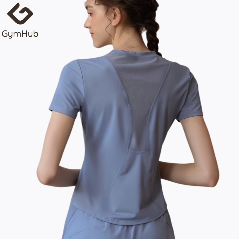 GymHub โยคะ สาวมืออาชีพแขนสั้น วิ่งเร็ว เสื้อผ้าแห้ง ความรู้สึกระดับพรีเมียม พลัทตี้ ฟิตเนสแบบบาง