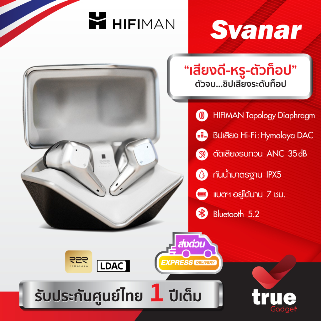 🇹🇭Hifiman Svanar True Wireless Black หูฟังไร้สาย Topology Diaphragm LDAC IPX5