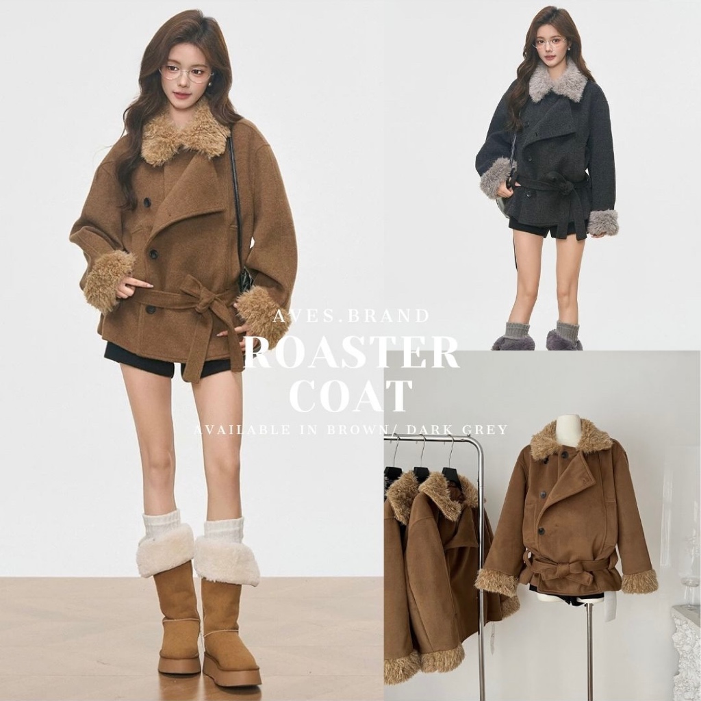 AVES.BRAND (🌟 𝗣𝗥𝗘 จัดส่ง 𝟭𝟬 𝗗𝗘𝗖) ROASTER COAT เสื้อโค้ทผ้าวูล แต่งปกเฟอร์