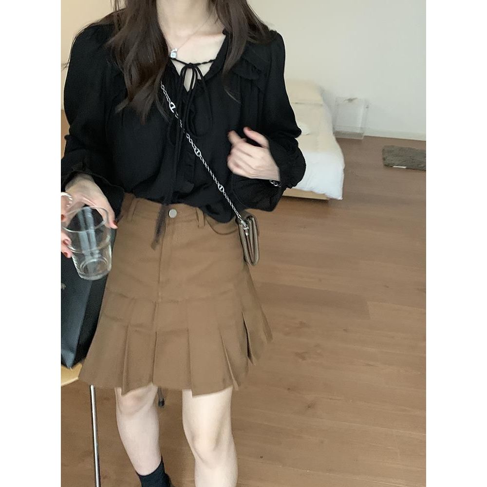 MONA~สีดำ สายรัด ลูกไม้ แขนยาว เสื้อเชิ้ต รุ่นใหม่ สไตล์แฟชั่น ราคา ถูกที่สุด ดีลบีเคเค แกลเลอรีภาพที่ 6