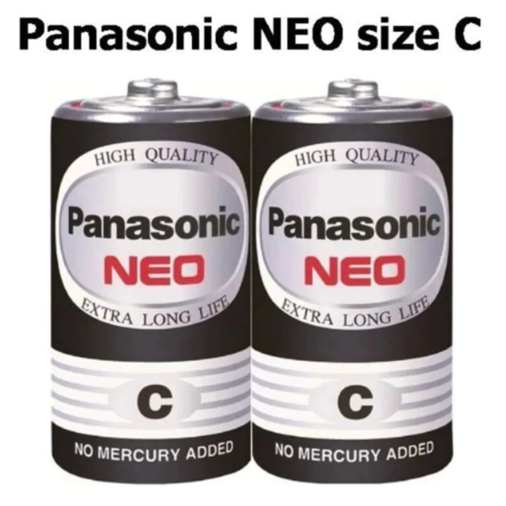 Panasonic ถ่านไฟ Size C พานาโซนิค Neo C ก้อนดำ แพ็ค 2 ก้อน