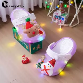 Cozywalk รองเท้าแตะเด็กผู้หญิง ลายคริสต์มาส ⭐ มีไฟ LED นุ่ม เบาสบาย ใส่ง่าย สไตล์น่ารัก