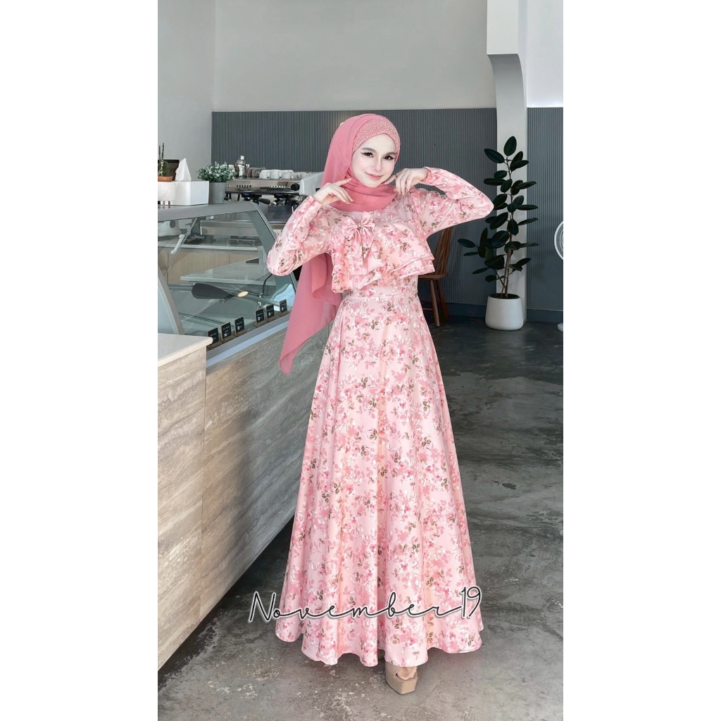 Dress ชุดเดรสสวยๆ ชุดอิสลาม รุ่นดาหลา เนื้อผ้าไหมอิตาลี่ เดรสยาวพร้อมส่ง