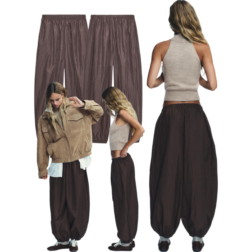(ของแท้💯) Zara nylon balloon trousers กางเกงทรงบอลลูน ทรงขาพอง กางเกงผ้าไนลอน