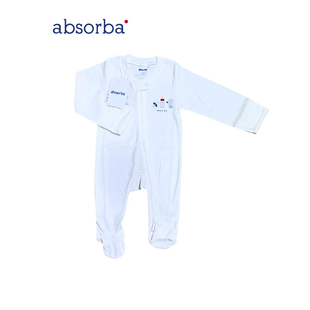 Absorba New Collection ชุดนอนรอมเปอร์ คลุมเท้า ลายใหม่แรกเกิด สีขาว ซิปสวมใส่ง่าย