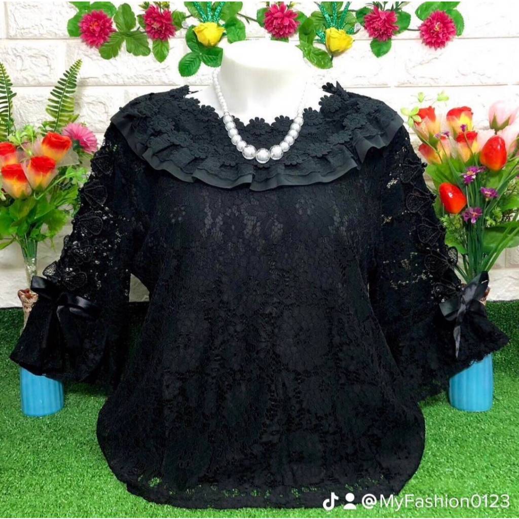 เสื้อลูกไม้ ผ้านิ่ม สีดำ เหมาะใส่ออกงาน ราคา ถูกที่สุด ดีลบีเคเค แกลเลอรีภาพที่ 4