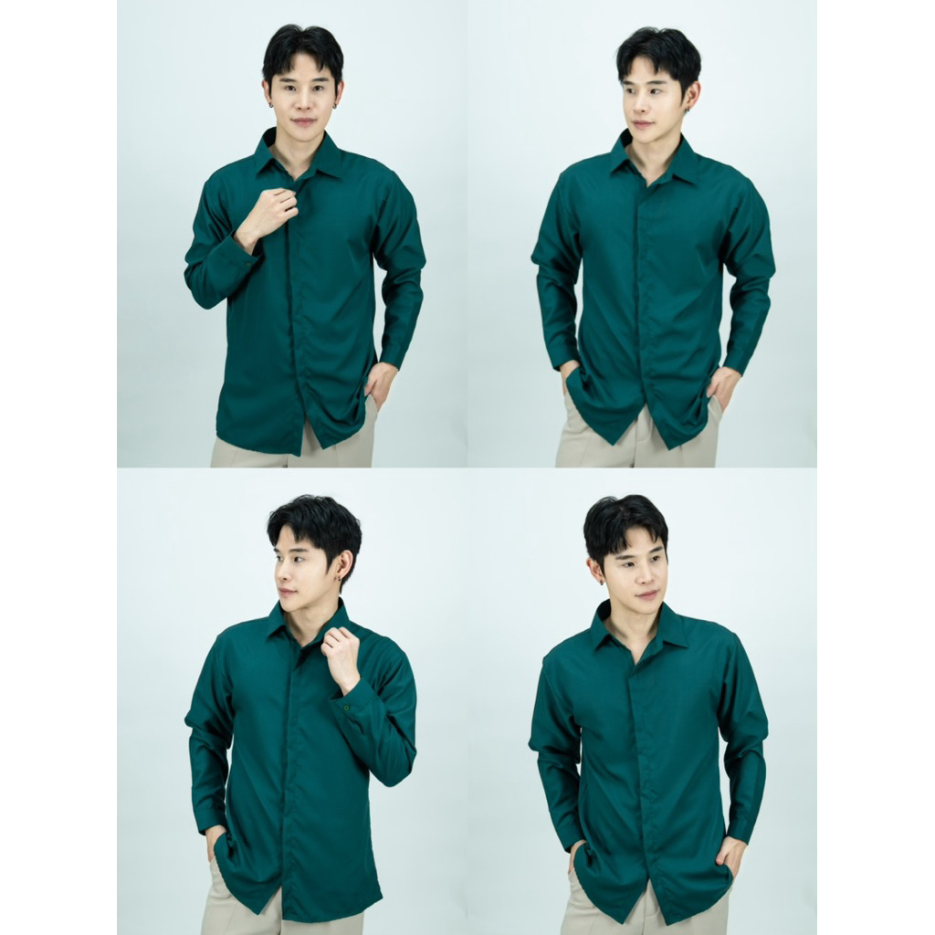 [ส่งทันที กทม.1 วัน] S5: เสื้อเชิ้ตแขนยาวสีพื้น รุ่นสาบซ้อน เชิ้ตสไตล์เกาหลี 11 สี ไซส์ M L XL XXL รูปที่ 4