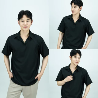 S9: เสื้อเชิ้ตโปโล แขนสั้น แบบสวม สไตล์เกาหลี ผ้านิ่ม ยับยาก ไม่ร้อน ใส่สบาย