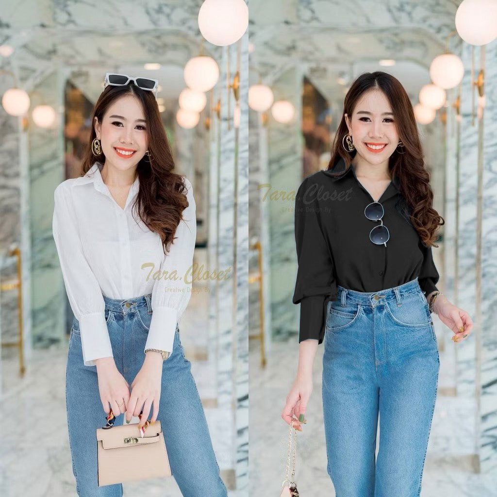 TUM065 TARA Shirt เสื้อเชิ้ตคอปก แขน 5 ส่วน เนื้อผ้าสลาฟ ผ้าอย่างดี ผ้าไม่หนามาก ผ้าใส่สบาย ไม่ร้อน