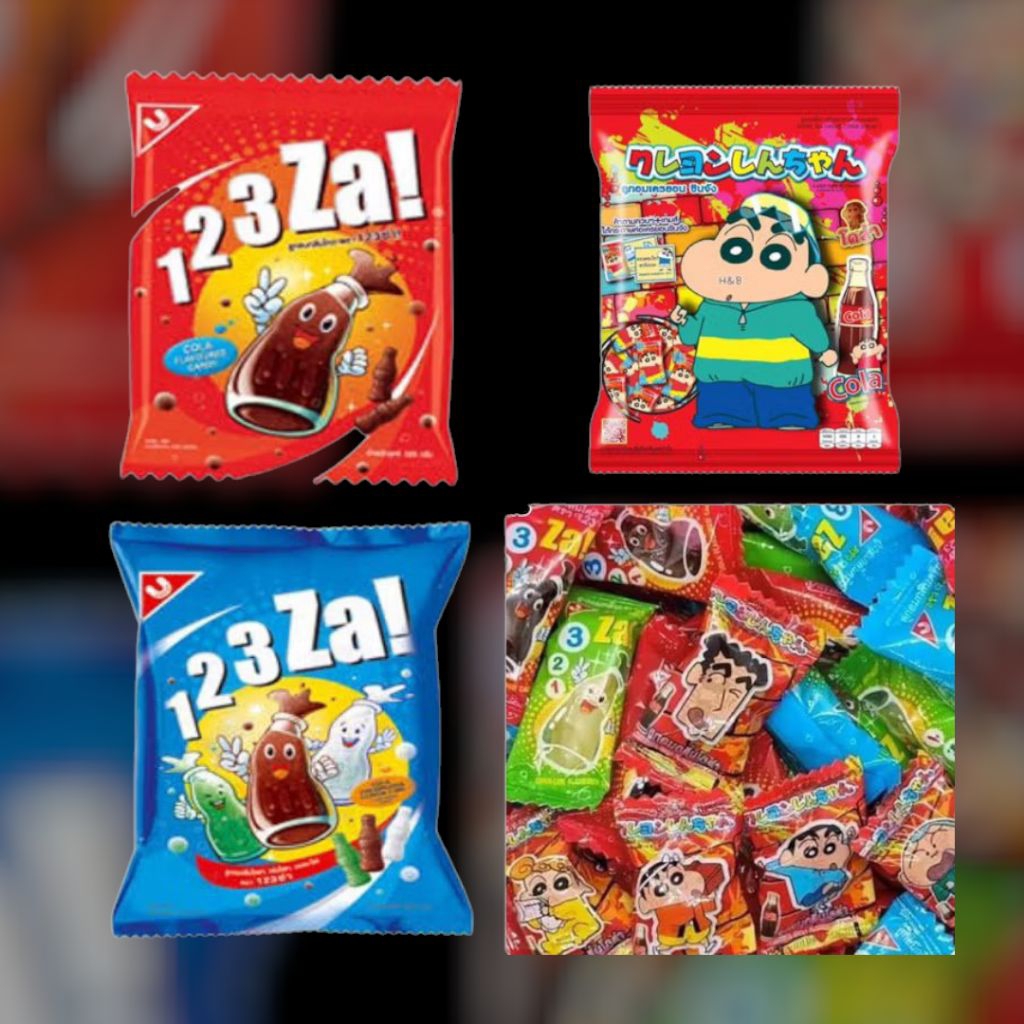 ขนมโบราณ ลูกอมโคล่า 123 ซ่า! Cola Candy 123 Za! (100เม็ด) ท๊อฟฟี่ ขนมยุค90 ลูกอมชินจัง