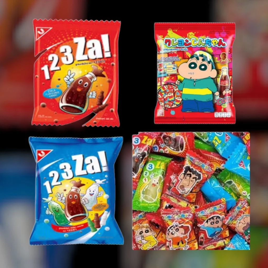 ขนมโบราณ ลูกอมโคล่า 123 ซ่า! Cola Candy 123 Za! (100เม็ด) ท๊อฟฟี่ ขนมยุค90 ลูกอมชินจัง