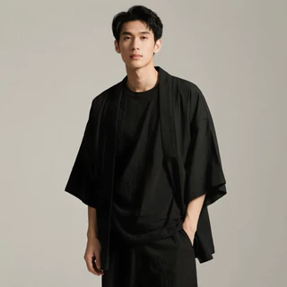 🔥[ Yukata ] - พื้นดำ🔥เสื้อคลุมญี่ปุ่น ไหมอิตาลี ทรงยูกาตะ ฮาโอริ สีพื้น เนื้อผ้าใส่สบาย ใส่ได้ทั้งผู้หญิงและผู้ชาย