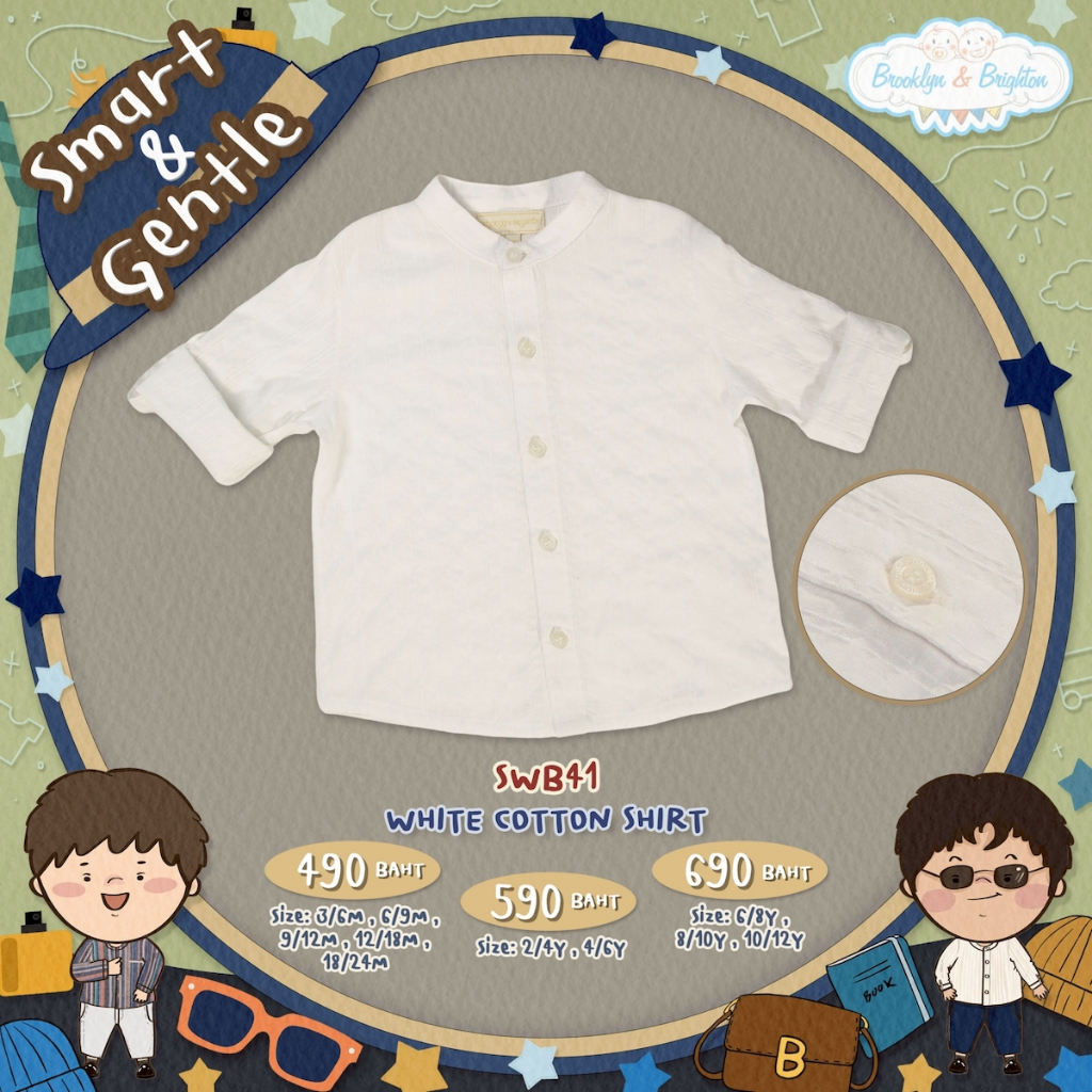 Brooklyn & Brighton - Top White Shirt Long Sleeve (Kids) SWB41