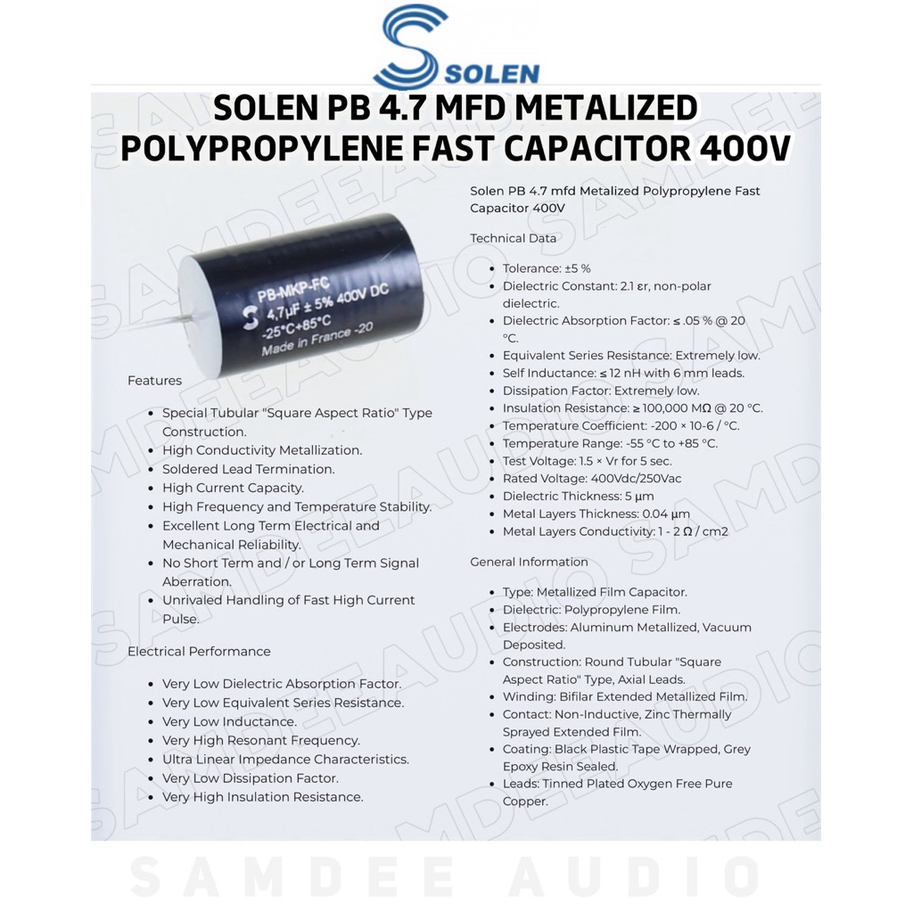 ราครต่อ1ชิ้น/Solen PB 4.7 mfd Metalized Polypropylene Fast Capacitor 400V